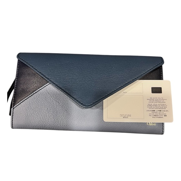 Chloé Tricolor Envelope Continental Wallet Navy / Grey / Black - Picture 13 of 15